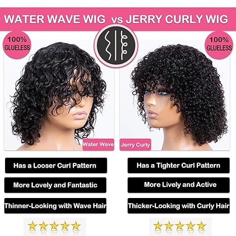 Wig store-Curly-Short Curly Human Hair Wigs with Bangs Jerry Curl Glueless Bob Wig Human Hair with Bang Wear and Go No Lace Wig 180 Density 100% Real Unprocessed Brazilian Virgin Hair Natural Black 12 Inch 2 Wig store-Curly-Short Curly Human Hair Wigs with Bangs Jerry Curl Glueless Bob Wig Human Hair with Bang Wear and Go No Lace Wig 180 Density 100% Real Unprocessed Brazilian Virgin Hair Natural Black 12 Inch - Image 2