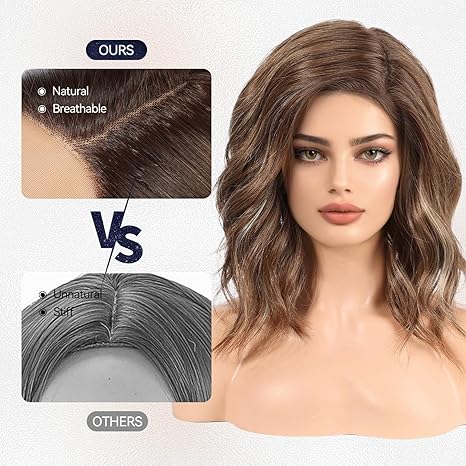 Wig store-Fine-starluck Wig Lace Front Wigs for Women-Partial Brown with Highlight Curly Wig Shoulder Length Wig Synthetic Lace front Hair for Women Daily Wear Wigs 3 Wig store-Fine-starluck Wig Lace Front Wigs for Women-Partial Brown with Highlight Curly Wig Shoulder Length Wig Synthetic Lace front Hair for Women Daily Wear Wigs - Image 3