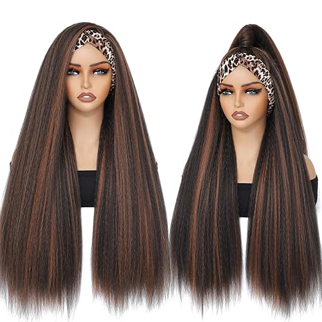 Wig store-Long Hair-Alileona Synthetic Headband Wig-Brown Headband Wig 30Inch Kinky Straight Headband Wig for Black Women (2/30#) 2 Wig store-Long Hair-Alileona Synthetic Headband Wig-Brown Headband Wig 30Inch Kinky Straight Headband Wig for Black Women (2/30#) - Image 2