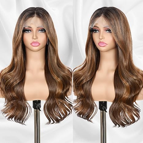 Wig store-Wavy-Honey Brown Lace Front Wig 13×4 Pre Plucked Body Wave Synthetic Lace Front Wig for Women Highlight Heat Resistant Hair 22 Inch Daily Use Wig store-Wavy-Honey Brown Lace Front Wig 13x4 Pre Plucked Body Wave Synthetic Lace Front Wig for Women Highlight Heat Resistant Hair 22 Inch Daily Use