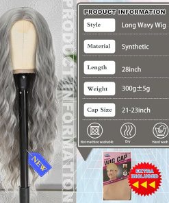 Wig store-Wavy-Cosplay Long Grey Wig 28 Inch Middle Part Synthetic Wig Realistic Gifts Party Wigs for Women Daily Use Colorful Wigs (Grey) 2