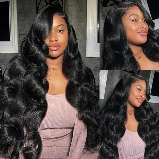 Wig store-Wavy-Body Wave Lace Front Wigs 26 Inch 13x4 HD Pre Plucked Wave Lace Front Wigs Artificial Fiber Human Hair Natural Black Pre Cut Glueless Wigs Density Frontal Wigs with Baby Hair for Black Women - Image 2
