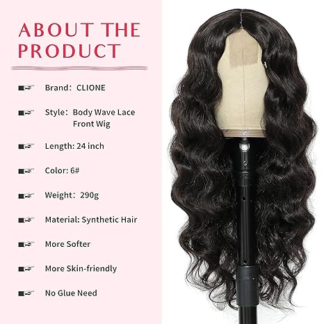 Wig store-Body Wave lace front wig synthetic-Body Wave Lace Front Wig Synthetic Wavy Wigs for Black Women 24 inch Long Wavy Black Wig Synthetic Hair Wigs Natural Color-6# 3 Wig store-Body Wave lace front wig synthetic-Body Wave Lace Front Wig Synthetic Wavy Wigs for Black Women 24 inch Long Wavy Black Wig Synthetic Hair Wigs Natural Color-6# - Image 3