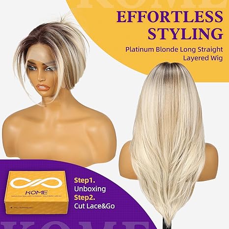 Wig store-Straight-KOME Ombre Blonde Synthetic Lace Front Wig-13X6 Long Straight Layered Glueless Wigs Pre Plucked for Women Daily Use 22IN(TT6/2163#) 3 Wig store-Straight-KOME Ombre Blonde Synthetic Lace Front Wig-13X6 Long Straight Layered Glueless Wigs Pre Plucked for Women Daily Use 22IN(TT6/2163#) - Image 3