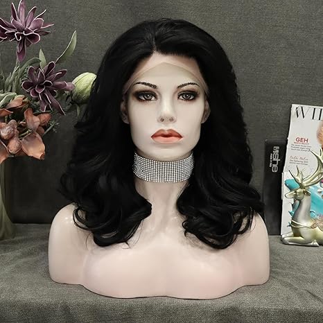 Wig store-Wavy-Black Short Bob Wigs: Synthetic Lace Front Wigs Black Short Wavy Wig Free Part Natural Hairline Heat Resistant Fiber Daily Wigs Hair Replacement Wig Cosplay Costume Halloween Wigs 14In (Black) Wig store-Wavy-Black Short Bob Wigs: Synthetic Lace Front Wigs Black Short Wavy Wig Free Part Natural Hairline Heat Resistant Fiber Daily Wigs Hair Replacement Wig Cosplay Costume Halloween Wigs 14In (Black)