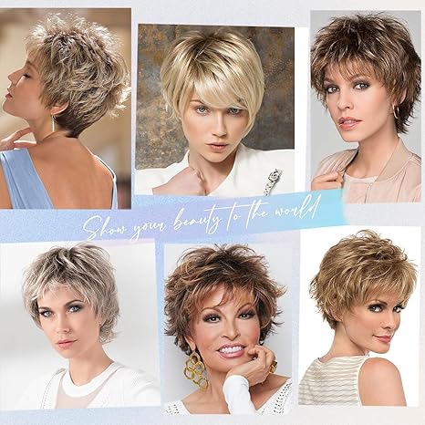 Wig store-Curly-Aisaide Short Blonde Wig Pxie Cut Curly Layered Wig with Bangs for White Women-Ombre Blonde Mixed Highlight Brown Layered Hair Wig Fluffy Natural Synthetic Haircut Wig for Daily Use 3 Wig store-Curly-Aisaide Short Blonde Wig Pxie Cut Curly Layered Wig with Bangs for White Women-Ombre Blonde Mixed Highlight Brown Layered Hair Wig Fluffy Natural Synthetic Haircut Wig for Daily Use - Image 3