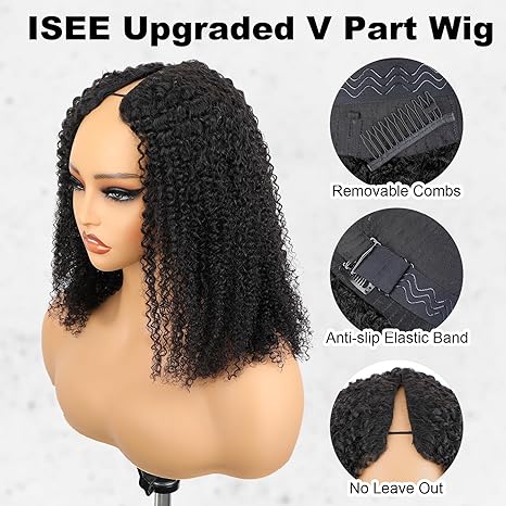 Wig store-Curled Kinky-ISEE V Part Human Hair Afro Curly Minimal/No Leave Out Upgrade U Part for Black Women V Shape Kinky Curly Thin Part Glueless Clip In Half Wig 180% Density Natural Color 20 Inch 3 Wig store-Curled Kinky-ISEE V Part Human Hair Afro Curly Minimal/No Leave Out Upgrade U Part for Black Women V Shape Kinky Curly Thin Part Glueless Clip In Half Wig 180% Density Natural Color 20 Inch - Image 3