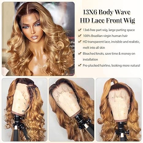 Wig store-Healthy-13×6 HD Lace Front Wig Human Hair Body Wave Human Hair Lace Frontal Wig Pre Plucked Colored Chocolate Brown to Honey Blonde Frontal Wig 180% Density Ombre Human Hair Wigs for Black Women 20 Inch 2 Wig store-Healthy-13x6 HD Lace Front Wig Human Hair Body Wave Human Hair Lace Frontal Wig Pre Plucked Colored Chocolate Brown to Honey Blonde Frontal Wig 180% Density Ombre Human Hair Wigs for Black Women 20 Inch - Image 2