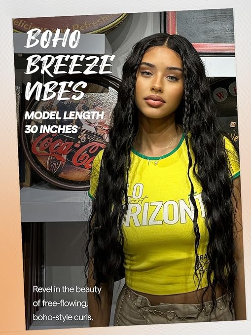 Wig store-Curly-GORGIUS Glueless Water Wave Lace Front Wig Pre Plucked Pre Cut Long Black Synthetic Wig Natural Hairline 32 Inch 2 Wig store-Curly-GORGIUS Glueless Water Wave Lace Front Wig Pre Plucked Pre Cut Long Black Synthetic Wig Natural Hairline 32 Inch - Image 2