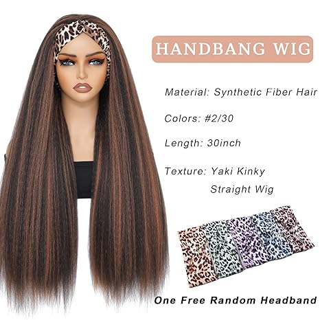 Wig store-Long Hair-Alileona Synthetic Headband Wig-Brown Headband Wig 30Inch Kinky Straight Headband Wig for Black Women (2/30#) 3 Wig store-Long Hair-Alileona Synthetic Headband Wig-Brown Headband Wig 30Inch Kinky Straight Headband Wig for Black Women (2/30#) - Image 3