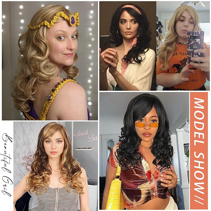 Wig store-Synthetic Wigs-Long Black Wavy Wig Curly Hair Wigs With Bangs for Black Women Natural Synthetic Replacement Wigs Heat Resistant Fiber Party Costume Wig Black Color Wigs 3 Wig store-Synthetic Wigs-Long Black Wavy Wig Curly Hair Wigs With Bangs for Black Women Natural Synthetic Replacement Wigs Heat Resistant Fiber Party Costume Wig Black Color Wigs - Image 3