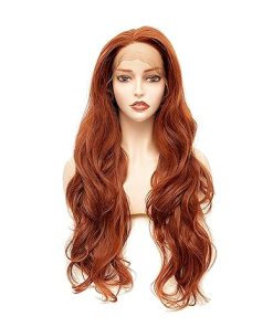 Wig store-Wavy-Rugelyss Fashion Glueless Auburn Copper Red 24Inch Long Natural Wavy Free Part Small Area Lace Front Wigs Heat Resistant Synthetic Hair Wig for Women (Copper Red)