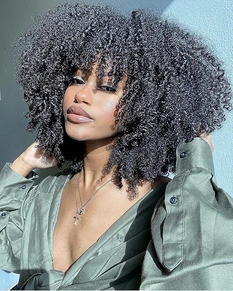 Wig store-Coily-RunM Short Curly Afro Wig With Bangs for Black Women Kinky Curly Hair Wig Afro Synthetic Full Wigs(Black) Wig store-Coily-RunM Short Curly Afro Wig With Bangs for Black Women Kinky Curly Hair Wig Afro Synthetic Full Wigs(Black)