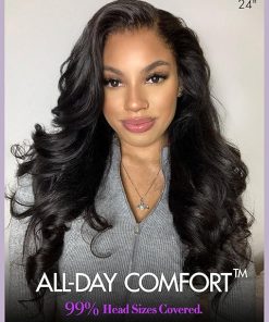Wig store-Wavy-LUVME HAIR All-Day Comfort Real Glueless 7×6 HD Lace Wig PartingMax Lace Wigs Loose Body Wave Lace Front Wigs Human Hair Pre Cut Plucked Lace Frontal16 Inches Natural Black Color 2