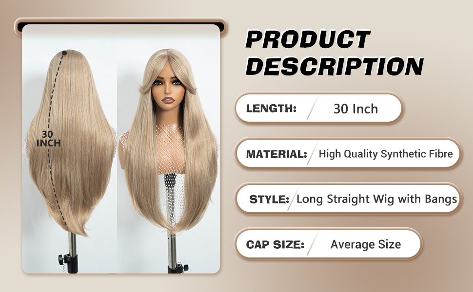 Long Straight Wigs with Bangs