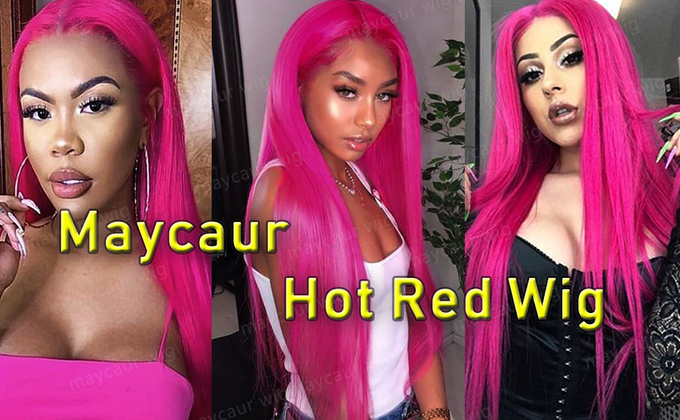 Maycaur Pink Lace Front Wigs Long Straight Hair 22 Inch Glueless Wigs for Fahison Women