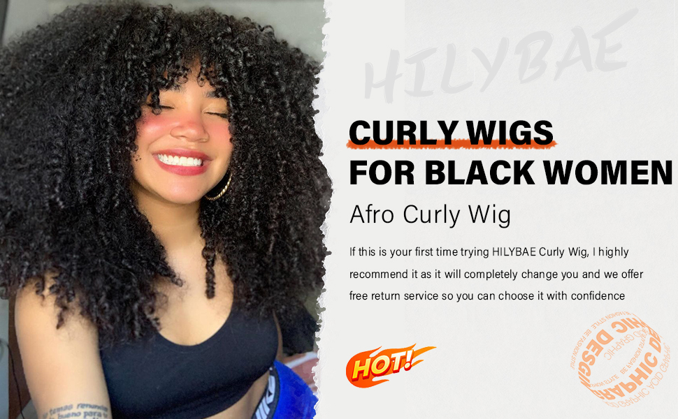 Curly wig, afro wig, curly wigs for black women, afro wigs for black women, curly wig with bangs