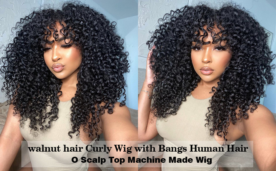 curly wig with bangs human hair