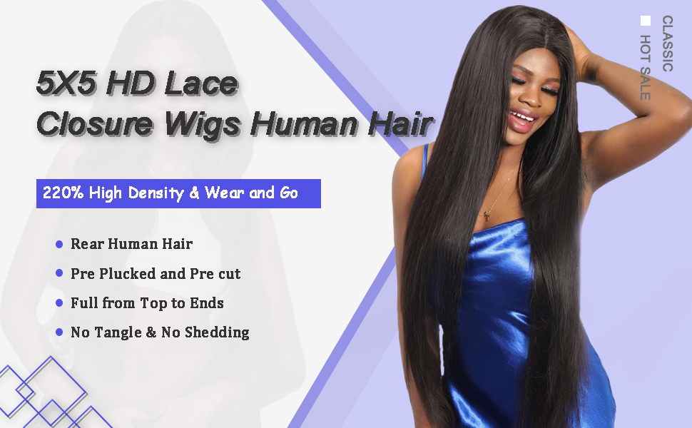 5x5 HD Lace Closure Wigs Human Hair 