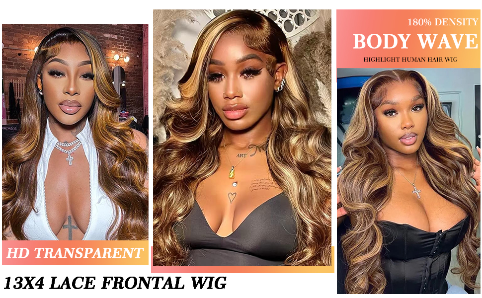 Ombre Highlight Lace Front Wigs Human Hair Body Wave